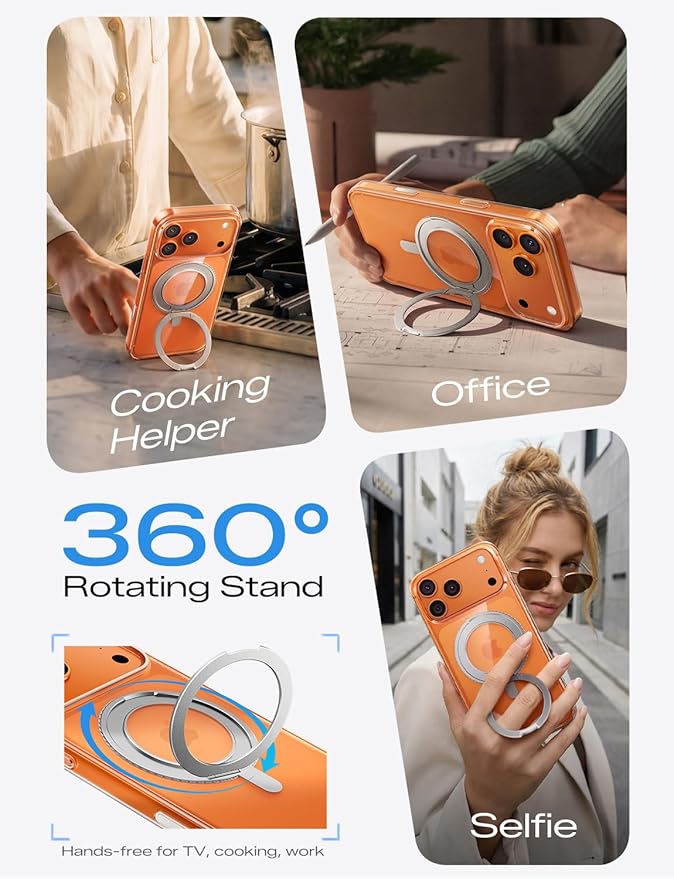 MAGIC JOHN 360° Rotatable Magnetic Invisible Stand for iPhone 17 Pro Max Case [Camera Control Button] [Compatible with MagSafe] 16FT Shockproof for iPhone 17 Pro Max Case with Kickstand Clear