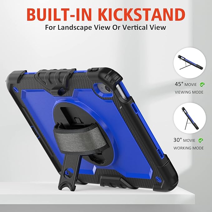 Ambison Case for iPad (A16) 11th/10th Generation 11''/10.9'' 2025/2022 [Kid Proof] Full Body Protective Case with 9H Tempered Glass Screen Protector 360° Rotatable Kickstand &amp Hand Strap (Blue)