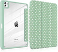 Case for iPad Pro 11 Inch (M5 2025 M4 2024) – [Built-in Pencil Holder] Shockproof &amp Stylish Clear Hard Back + Soft TPU Edge Magnetic Trifold Stand Auto Wake/Sleep Green White dot