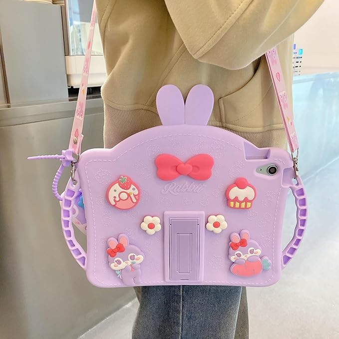 for iPad 6th/ 5th Generation Cases iPad 9.7inch 2018/2017 Case for Kids Girls with Kickstand Strap Wallet Soft Protective Tablet Cover for iPad Air 2nd Generation iPad Pro 2016 (Purple)