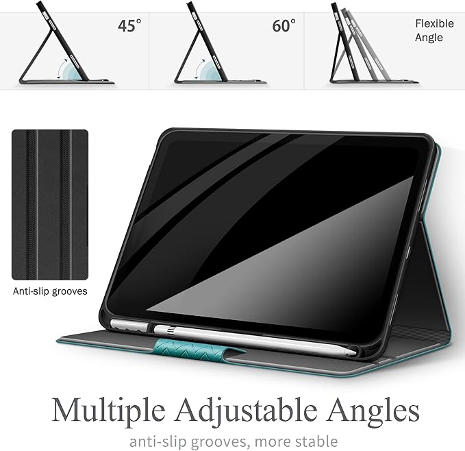auaua Case for iPad (A16) 11th Generation 11 Inch 2025 iPad 10th Generation 10.9 Inch 2022 with Pencil Holder Auto Sleep/Wake Adjustable Stand PU Leather (Green)