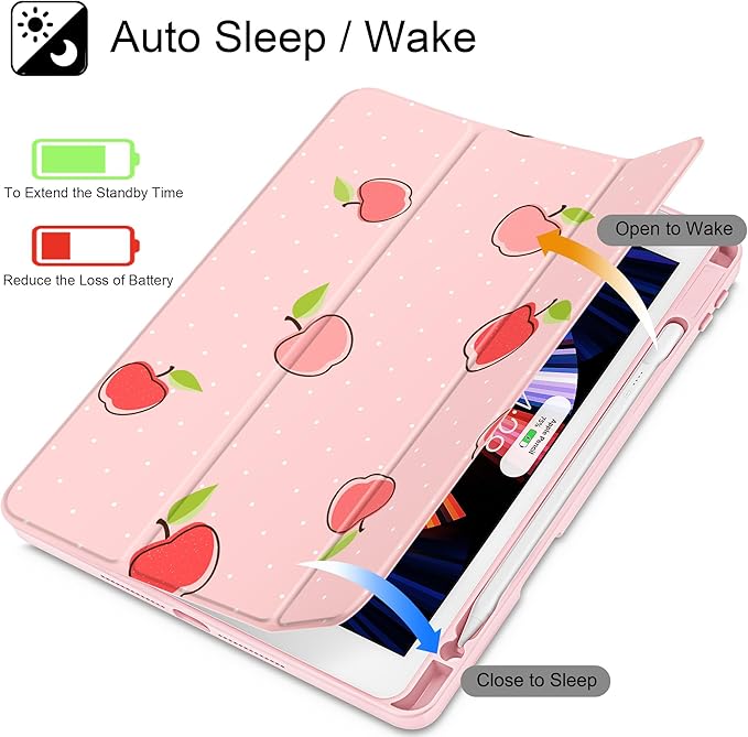 May Chen for iPad 9th Generation with Pencil Holder iPad 8th/7th Gen Case 10.2-inch [Penceil Holder] Trifold Stand Auto Wake/Sleep Clear TPU Protection Back Cover Apple Pattern