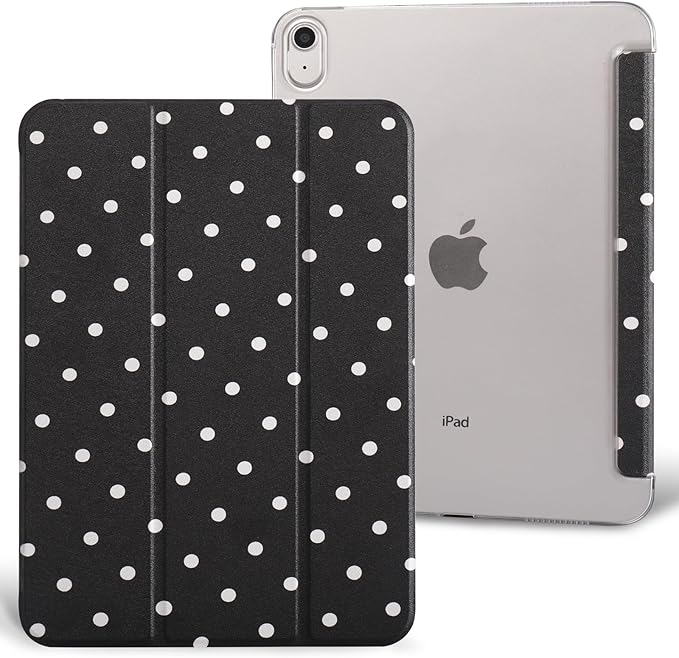 case for ipad 11th Generation11 Inch 2025 (A16 Chip) &amp 10th Gen 10.9 Inch 2022 - Slim Scratch-Resistant Hard PC Translucent Back Shell Smart Cover Wake/Sleep FunctionBlack White Polka dot