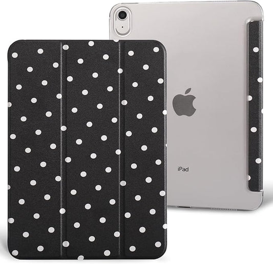 case for ipad 11th Generation11 Inch 2025 (A16 Chip) &amp 10th Gen 10.9 Inch 2022 - Slim Scratch-Resistant Hard PC Translucent Back Shell Smart Cover Wake/Sleep FunctionBlack White Polka dot