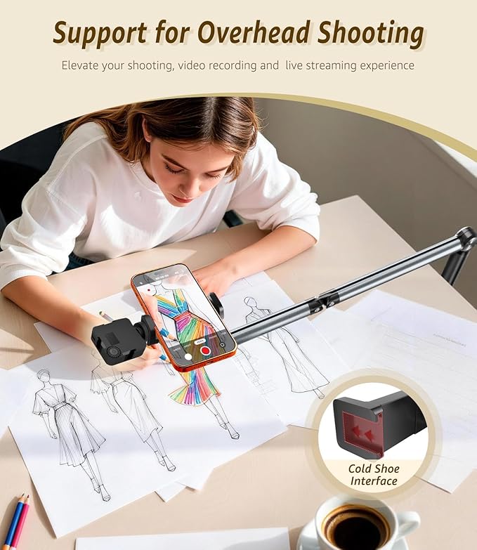 Phone Floor Stand Cell Phone Stand with Flexible Arm for Bed 69 Height Adjustable iPhone Stand Stable Overhead Tripod with 360°Rotatable Phone Holder &amp Remote for Recording Sofa Desk
