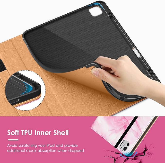 VIKESI Case for iPad Pro 13-inch M5 or M4 Released in 2025 or 2024 Leather Stand Cover with Apple Pencil Holder Auto Wake/Sleep Multiple Viewing Angles Built in Hand Strap &amp PocketRed Marble