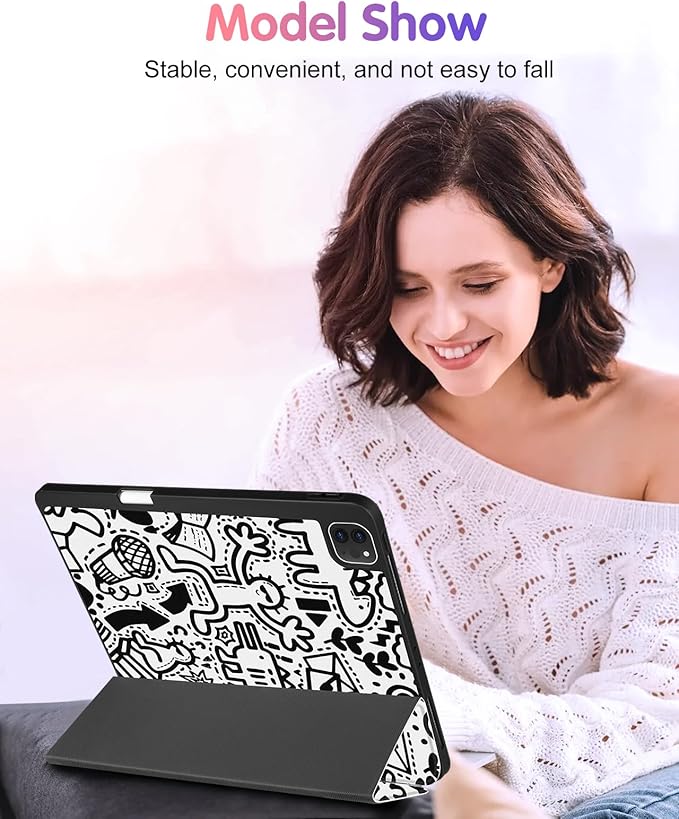 for iPad Air 13 Inch M2/M3 Pro 12.9 Case - Girls Cute Boys Women Folio Cover Pencil Holder Graffiti Cool Design Funny Fun for iPad Air 13 2024 2025 Cases for Apple Pro 12.9 inch 6/5/4/3 gen