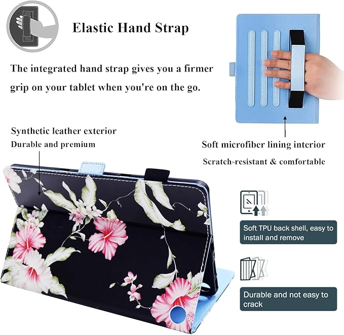 Case for Amazon Kindle Fire Max 11 (13th Generation 2023 Release) 11 with Stand/Pencil Holder/Hand Wrist Strap Folio Magnetic Smart PU Leather Cover [Auto Sleep Wake] Pink Flower Black