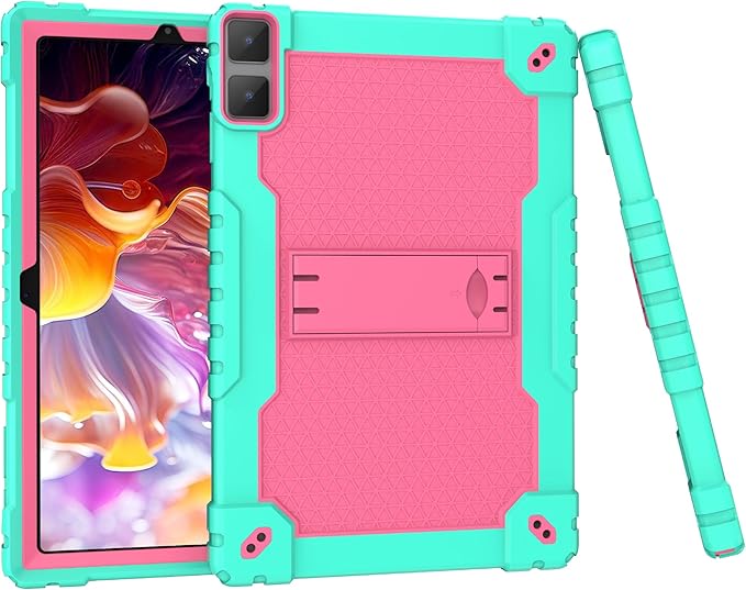 Doemoi case for DOOGEE T10 PlusUMIDIGI A13 10.5TECLAST T40HD T40Air 10.4 Hybrid Shockproof Protective Kids Firendly Case with Hard Shell Built in Kickstand Shoulder Strap (Green/Pink)
