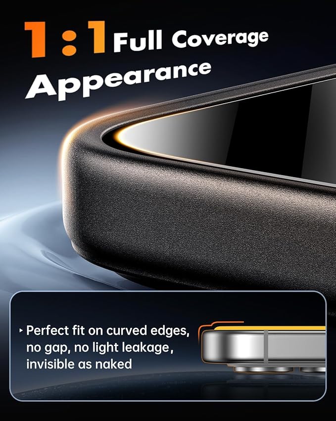 UNBREAKcable Privacy Screen Protector for iPhone 16 3 Pack Full Coverage Tempered Glass [28° Anti-Spy] [9H Hardness] [Easy Installation Box] Shatterproof Private Screen Guard