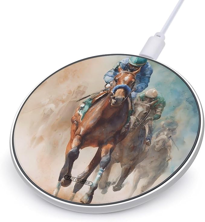 Watercolor Horse Racing Phone Charger Magnetic Charging Pad Anti-Slip with USB Cable