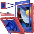 Case for iPad 9th/8th/7th Generation-Built-in Screen Protectorwith Pencil Holder &amp 360°Rotating Hand StrapShoulder StrapCase for iPad 10.2 inch 2021-2019(Red/Blue)