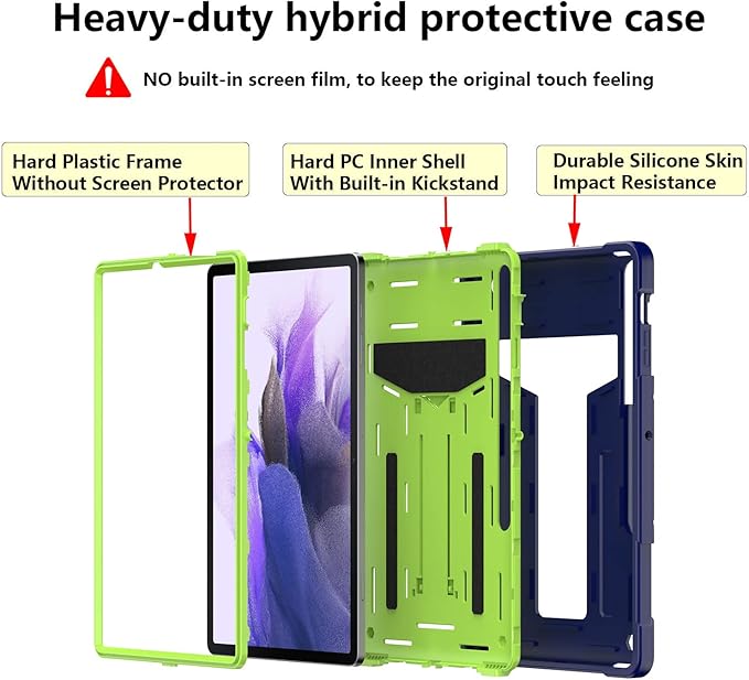 for Samsung Galaxy Tab S7 FE 5G/Tab S8 Plus/Tab S7 Plus Case 12.4 Heavy Duty Protective Rugged Stand Shockproof Kickstand Cover for Galaxy Tab S7 FE 2021/S8+ 2022/S7+ 2020 Navy Blue Green