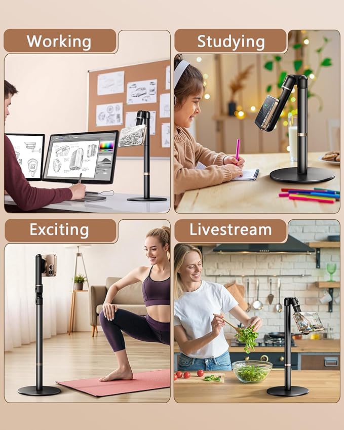 Height/Angle Adjustable Magnetic Phone Holder 10-25 Retractable Desk Phone Stand for Desk720°Rotatable+180° flip 360 Magnetic Phone Holder for Video Calls Kitchen Office Etc