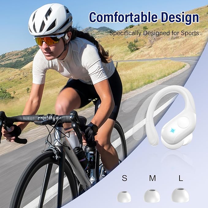 Wireless Earbuds Bluetooth 5.4 Headphones 75H Stereo Deep Bass Sports Over Ear Buds with Earhooks LED Display Bluetooth Earbuds with 4 ENC Mic IP7 Waterproof Earphone for Running White
