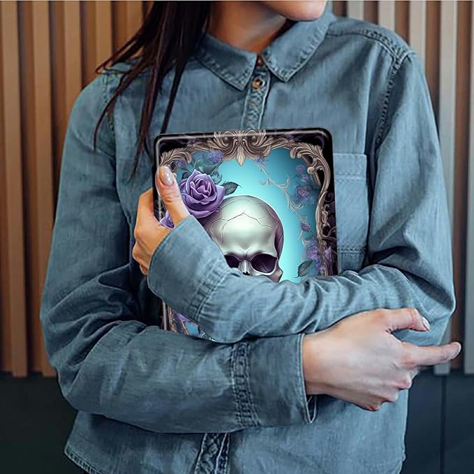 Skull and Roses Pattern Case for Samsung Galaxy Tab S9 Plus/X810/X816B/X818U/S9 FE Plus 12.4inch/S10 PlusBFDHGQZC 360 Degree Rotating Stand Protective Cover with Auto Sleep/Wake