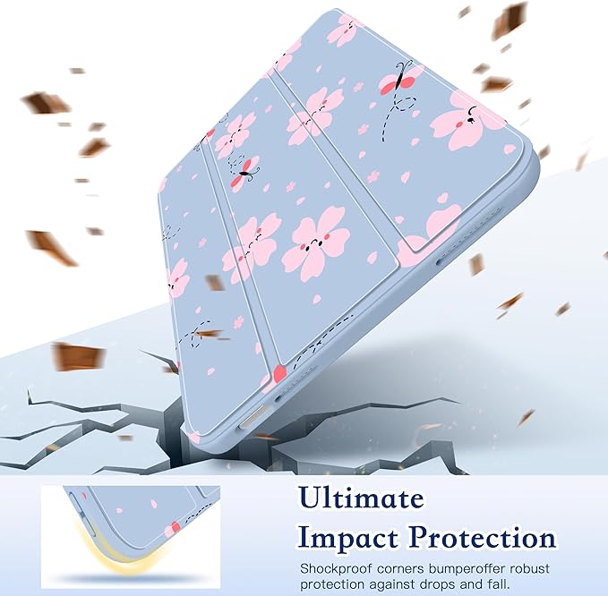 CISSOOK Case for iPad (A16) 11th Generation 11 inch 2025 iPad 10th Generation 10.9 inch 2022 Print Slim Stand Protective Cover with Hard PC Translucent Back Shell Cover Blue Cute Flower