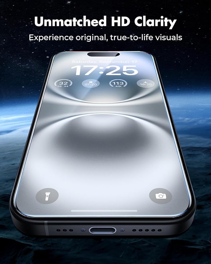 UNBREAKcable iPhone 16 Plus Screen Protector 3-Pack 3 Tempered Glass + 3 Camera Lens Protectors 9H Hardness HD Clarity Anti-Fingerprint Case Friendly 6.7 Inch