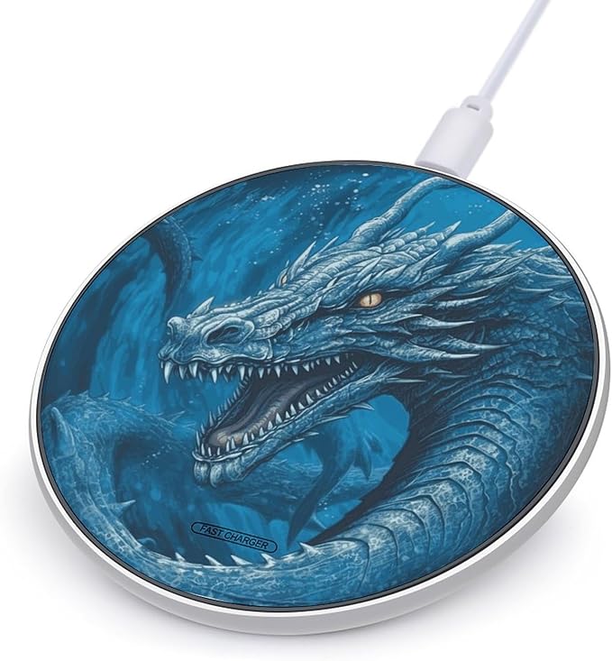 Dragon Cool Blue Wireless Charger Fast Wireless Charging Pad with USB Cable 10W Anti-Slip Magnetic Wireless Charger Portable Slim Charger Puck Travel Charging Station