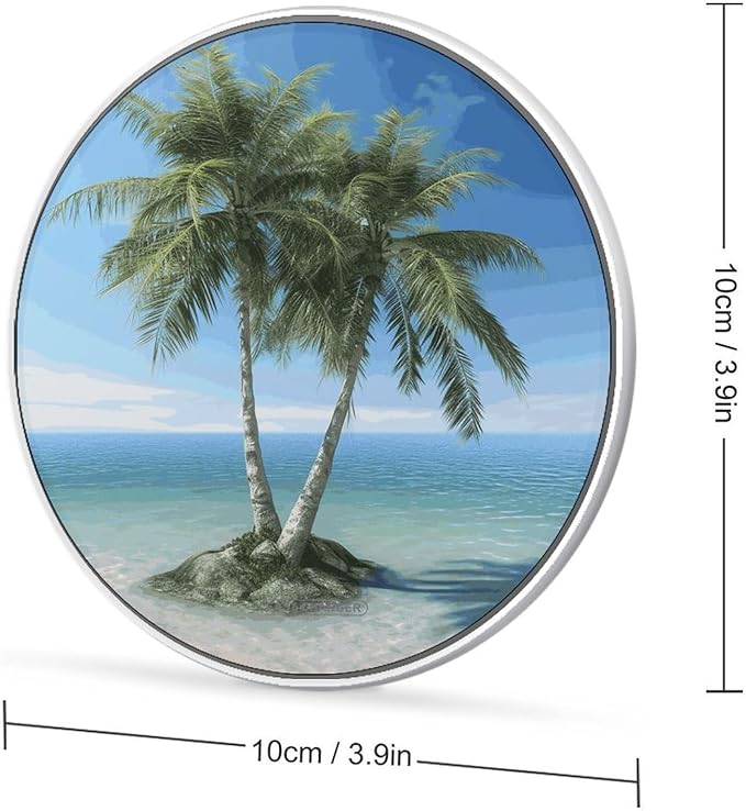 Sea Palm Trees Wireless Charger Fast Wireless Charging Pad with USB Cable 10W Anti-Slip Magnetic Wireless Charger Portable Slim Charger Puck Travel Charging Station