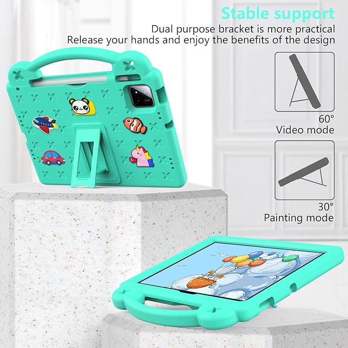 Compatible with Xiaomi Pad 7/Xiaomi Pad 7 Pro 11.2 inch 2024/Xiaomi Pad 8 2025 11.2 inch Tablet Case Kids Friendly Universal Protective Case with Shoulder Strap &amp Stand Handle Mint Green
