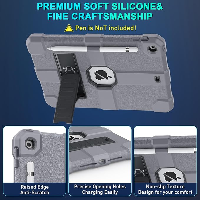 Case for iPad 9th/8th/7th Generation 2021/2020/2019(10.2 inch) Heavy Duty Shockproof Rugged Protective 10.2 Cover with Built-in Stand for iPad 9 8 7 Gen(Black+Gray)