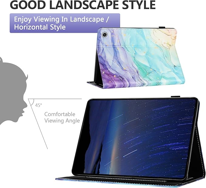 Dteck Case for Amazon Fire HD 10 and Fire HD 10 Plus (11th Generation 2021 Released) Lightweight Premium PU Leather Flip Folio Stand Wallet Case with Card Slots Stylus Loop Elastic BandMarble