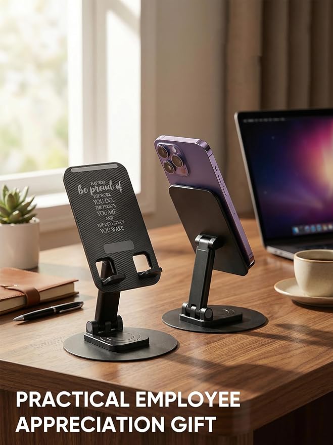 20 Pcs Employee Appreciation Gifts Bulk 360 Rotating Phone Stand for Desk Cell Phone Holder with Inspiring Quote Thank You Gift for Worker Teachers Nurses (Work Pride)