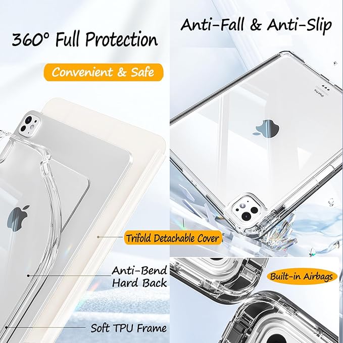 Case for iPad Pro 11 Inch 4th/3rd/2nd Generation (2022/2021/2020) with Pencil Holder Slide to Separate Auto Sleep/Wake Detachable Trifold Stand Slim Clear Cute Protective Leather Cover (Cream)