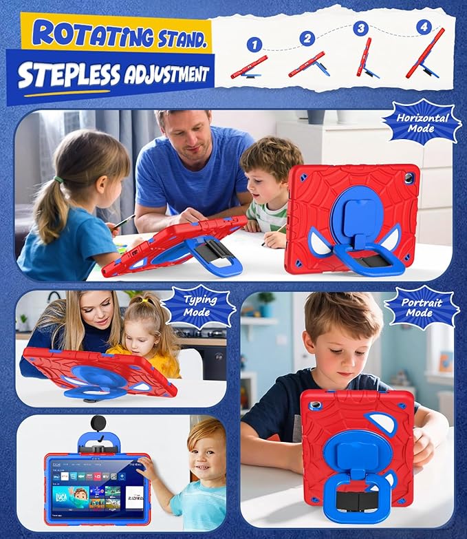 Grifobes Case for Samsung Galaxy Tab A11+ / A9+ Plus 11 inch 2026/2024 Full Body Protection with Screen Protector/Rotating Stand Hand/Shoulder Strap for 11” Tablet Cover Red+Blue