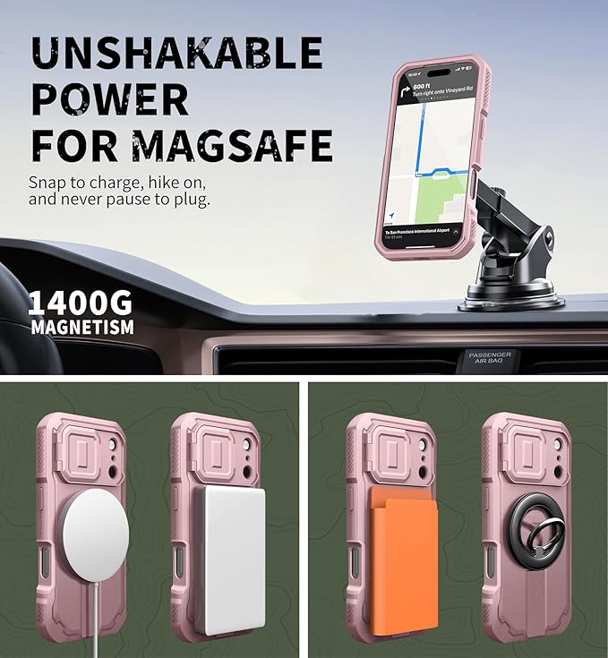 Dexnor for iPhone 17 Pro Case [2 Front Frame &amp Built-in Flip Camera Cover &amp Kickstand] Compatible with MagSafe Heavy-Duty Shockproof Portection Case with Screen Protector 6.3 inch Peony Pi