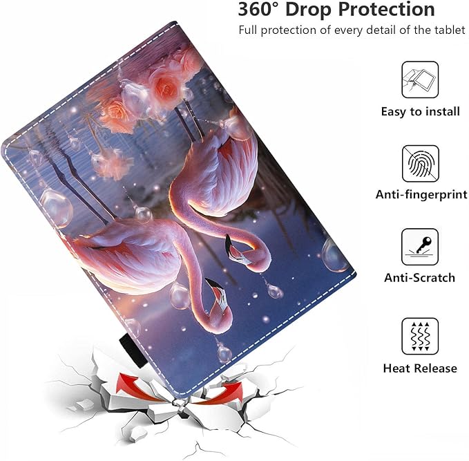 Case for All-New Amazon Kindle Fire HD 10 &amp 10 Plus Tablet 10.1 (13th/11th Generation 2023/2021 Release) - PU Leather Folio Case with Smart Auto Wake/Sleep Flamingo