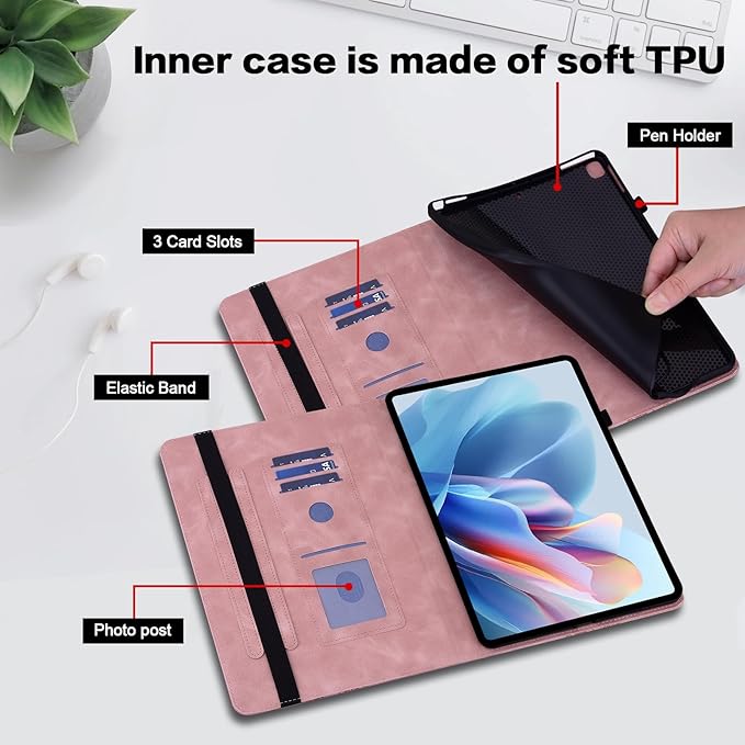 Case for Lenovo Idea Tab 11'' 2025/ Tab M11/ Tab K11 LTE 11 2024 Multi Angle Flip PU Leather Shockproof Case with Pencil Holder/Card Slots Pink