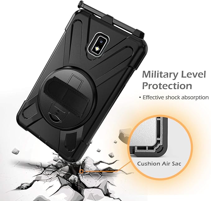Case for Samsung Galaxy Tab Active 2 8.0 T390 T395 T397 Military Grade [15 ft Drop Tested] Full-Body Shockproof Protective Cover with 360° Rotation Stand Hand Strap &amp Pencil Holder