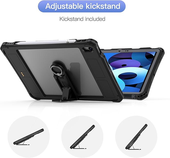 IP68 Waterproof Case Compatible with iPad Air 11-in. M3/M2 4th/5th Gen A3226/7 A2902/3 w/ [Pencil Holder] Kickstand Lanyard Shock-Dust-Proof Full-Sealing Cover Compatible with Magic Keyboard