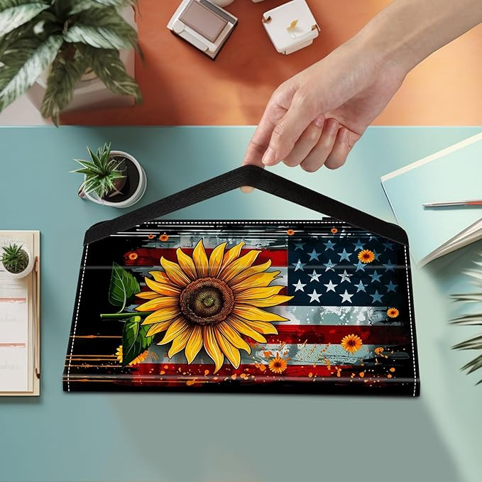 Case for iPad 9th Generation/iPad 8/iPad 7 iPad 10.2 2021 2020 2019/iPad Air 10.5/iPad Pro 10.5Card Slot PU Leather TPU Case Pen Holder Auto Wake SleepAmerican Flag Sunflower