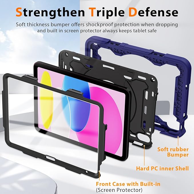 ROISKIN Case for iPad A16 11th Generation 11 Inch 2025 iPad 10th Generation Case 10.9 for Kids with Screen Protector360 Kickstand &amp HandleShoulder StrapHeavy Duty Military Grade Drop Protecti