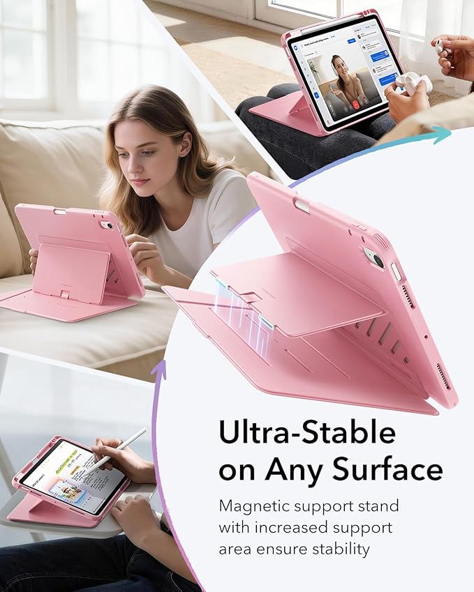 ESR for iPad Air 11 Inch Case M4/M3/M2 (2026/2025/2024) iPad Air 5th/4th Gen Case (2022/2020) Vertical Stand Cover Multi Stand Angles Ultra-Stable Cover with Pencil Holder Flip Series Pink