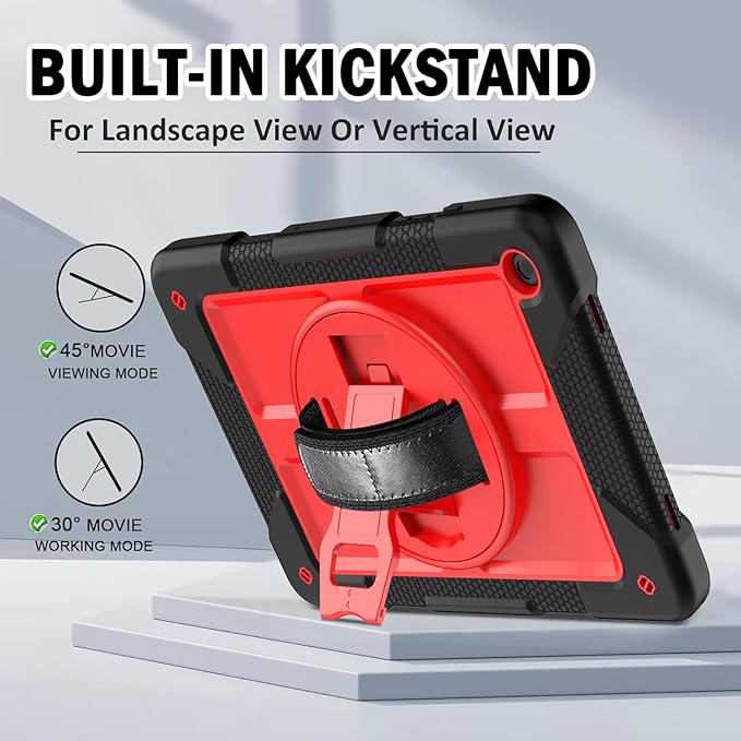 BMOUO for Samsung Galaxy Tab A9+ Plus Case 11 2023 (SM-X210/X216/X218) Shockproof Galaxy Tab A9 Plus Case with Rotating Stand and Hand/Shoulder Strap Red and Black
