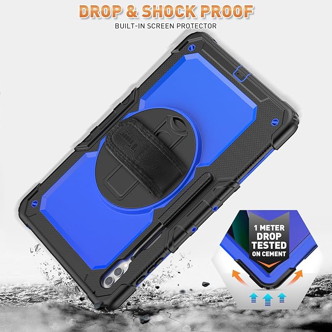 Timecity Case for Samsung Galaxy Tab S10 Ultra/ S9 Ultra/ S8 Ultra Tablet Case 14.6''- Heavy Duty Protective Cover with Screen Protector Stand Shoulder Strap &amp S Pen Holder | Kids-Friendly Blue