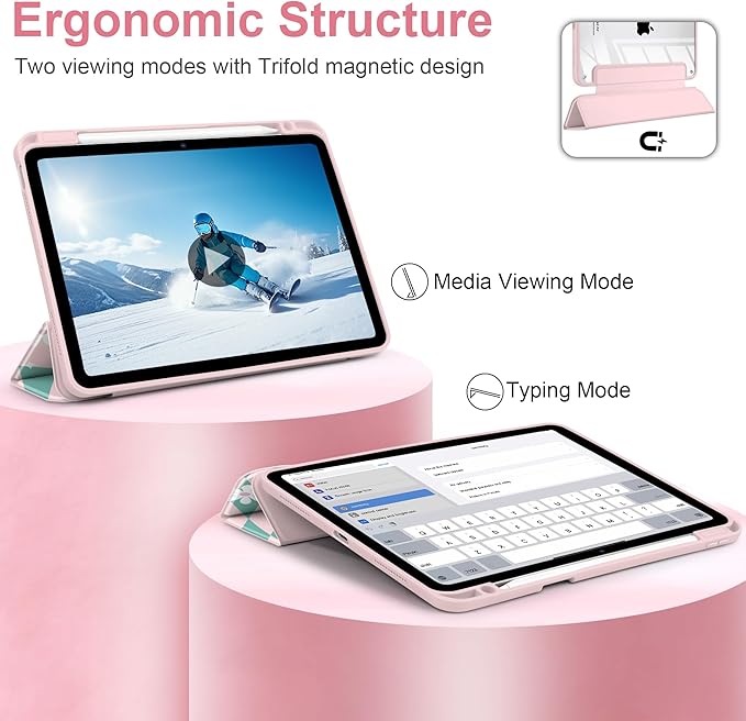 DONGKE Case for iPad Air 11-inch M4 2026 &amp M3 2025 &amp M2 2024 iPad Air 5th/4th Generation 10.9 2022/2020 [Built-in Pencil Holder] Clear Acrylic Back Trifold Stand Smart Cover Checkered &amp