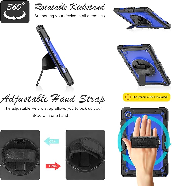 Case for Samsung Galaxy Tab A8 5G Tablet Case 10.5 inch [with Tempered Glass Screen Protector] Rotatable Kickstand S Pen Holder Hand/Shoulder Strap (Blue)