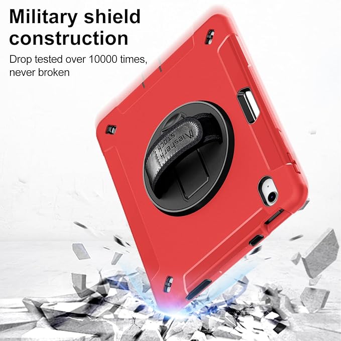 Case for iPad (A16) 11th/10th Generation Case: Protective Cover for iPad 11th Gen 11 Inch 2025 &amp10th Gen 10.9 2022 with Screen Protector- Stand- Shoulder Strap- Handle- Pencil Holder-Red