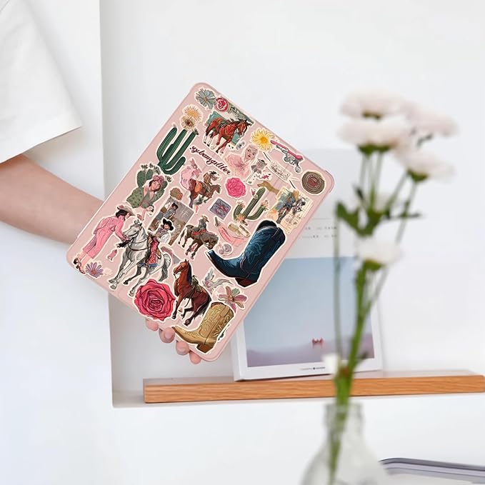Vintage Western Cowgirl for iPad Pro 13 Inch Case (M5/M4) 2025/2024 with Pencil Holder Auto Sleep/Wake Pink Leather Soft TPU Back Cover