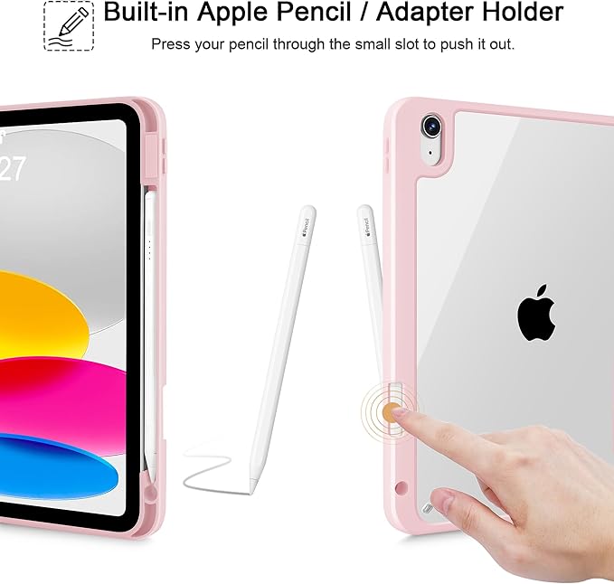 Tuiklol Case for iPad 11 inch (A16 Chip) 2025 Gen 11th / iPad 10.9 inch 2022 10th Gen Buit in Pencil Holder with Shockproof Cover Clear Transparent Back Shell Auto Wake/SleepLattice Pink