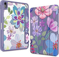 Teryeefi for iPad 11 inch (A16) 2025 11th Gen/iPad 10.9 inch 2022 10th Gen Built in Pencil Holder with Crystal Clear Hard Shell Back Cover with Auto Wake/Sleep &amp Stand Function Stylish Flower