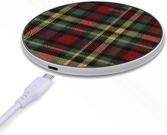 Tartan Plaid Red Green Fast Portable Charger 10W Funny Graphic Phone Charging Pad with USB Cable