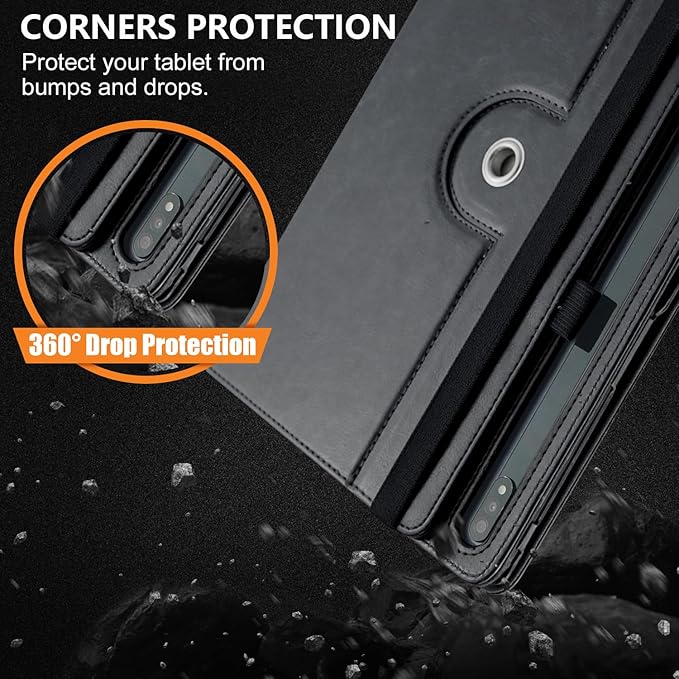 Case Compatible with Tablet Samsung Galaxy Tab S9 FE Plus S9 Plus S8 Plus S7 FE S7 Plus 12.4 InchCover 360° Rotating Stand PU Leather for Galaxy Tab S9 FE+ S9 + S8+ S7+12.4Black