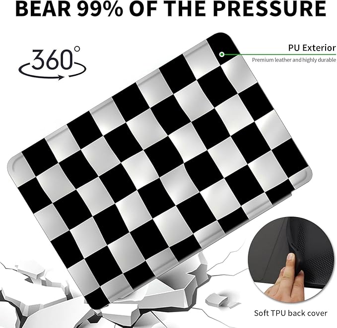 for Amazon Fire 7 Tablet Case (12th Generation2022 Release)360 Degree Rotating Swivel PU Leather Stand Folio Cover with Auto Wake/Sleep for Amazon Fire 7 Kids TabletBlack White Checkere