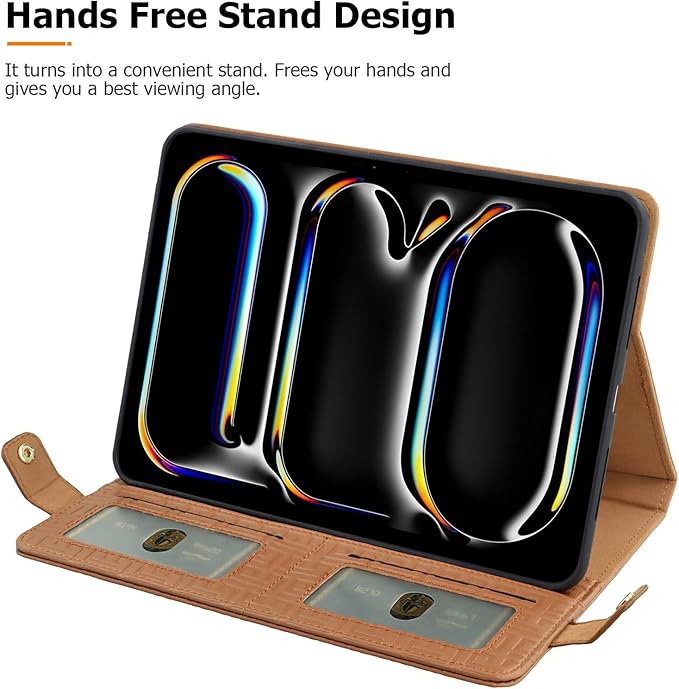 Dteck Galaxy Tab S10/S9/S8 14.6-inch Brown PU Leather Case with S Pen Holder Folio Stand Crossbody Shoulder Strap Card Pocket Magnetic Envelope
